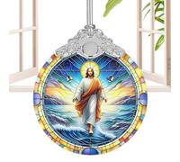 Acrylic Nativity Pendant - Round Christmas Decoration with Scene of the Birth of Jesus | Blessing Hanger for Tree, Door or Window | Detailed Design, Size 8 x 8 cm