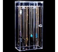 Acrylic Necklace Holder Stand,Clear Necklace Organizer with 24 Hooks,Dustproof Rotation Jewelry Storage Holder,Enclosed Long Necklaces Display Rack Pendant Bracelets Display Case Jewelry Display Box