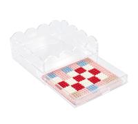 Acrylic Needlepoint Tray, 5x5in Clear Scalloped Small Acrylic Coasters Scallop Decorative Trays for Needlepoint with Insert Drawer Storage Organizer for Photos Napkin Display Messages