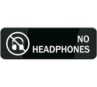 Acrylic No Headphones Sign - for Open-Plan Office Workspaces, University Study Halls, and Co-Working Collaboration Zones, 3x9 Inch.