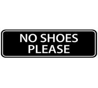 Acrylic No Shoes Please Sign, White on Black for Home Entryway Foyers, Office Building Lobby Floors, Religious Temple Entrances, and Yoga Studio Reception Areas, 3x9 Inch.