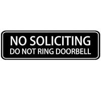 Acrylic No Soliciting Do Not Ring Sign, White on Black for Home Doorbell Button Frames, Office Building Entry System Panels, and Business Storefront Doorbell Mounting Areas, 3x9 Inch.