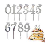 Acrylic Number Cake Topper, Decorative Cupcake Decor, 7.28x1.97 Inches Gold Silver Topper with Build, Elegant Lightweight Design, Party Celebration Style, Cake Accessory for Wedding