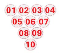 Acrylic Number Decals Adhesive Signs 1-10 for Table Numbering | White Base with Red Print, 8.5x8.5cm Size, Minimalist Style for Conferences and Room Use