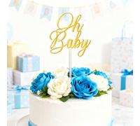 Acrylic Oh Baby Cake Topper, Gold Clear Baby Welcome Party Cake Decoration for Baby Shower Gender Reveal Birthday Party Supplies