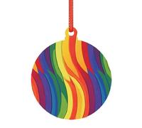 Acrylic Ornament Christmas Tree Decoration Clear Round Pendant with Red Ribbon Gay Pride Rainbow Pattern Christmas Ornaments Indoor Outdoor Hanging Acrylic Pendants for Xmas Party Decor
