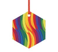 Acrylic Ornament Christmas Tree Decoration Clear Round Pendant with Red Ribbon Gay Pride Rainbow Pattern Christmas Ornaments Indoor Outdoor Hanging Acrylic Pendants for Xmas Party Decor