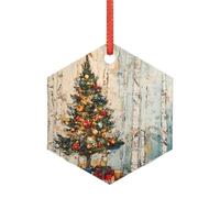 Acrylic Ornament Christmas Tree Decoration Clear Round Pendant with Red Ribbon Merry Christmas Birch Tree Christmas Ornaments Indoor Outdoor Hanging Acrylic Pendants for Xmas Party Decor