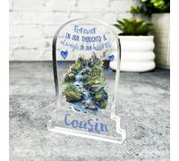 Acrylic Ornament Cousin Waterfall Blue Hearts Memorial Gift Gravestone Acrylic Plaque| Gift Memorial Remembrance Sympathy Keepsake Gift Custom Home Decor Gift, Small Trinket, Unique Present