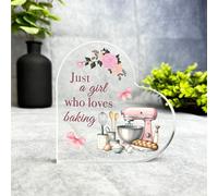 Acrylic Ornament Gift For Baker Pink Girl Loves Baking Accessories Side Heart Acrylic Plaque| Gift Birthday Present Keepsake Gift Custom Home Decor Gift, Small Trinket, Unique Present