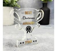 Acrylic Ornament Gift For Best Doorman No 1 Rosette Trophy Acrylic Plaque Ornament Present | Gift Birthday Present Keepsake Gift Custom Home Decor Gift, Small Trinket, Unique Present