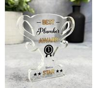 Acrylic Ornament Gift For Best Plumber No 1 Rosette Trophy Acrylic Plaque Ornament Present | Gift Birthday Present Keepsake Gift Custom Home Decor Gift, Small Trinket, Unique Present