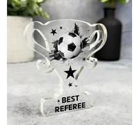 Acrylic Ornament Gift For Best Referee Black Star Football Trophy Acrylic Plaque Ornament | Gift Birthday Present Keepsake Gift Custom Home Decor Gift, Small Trinket, Unique Present