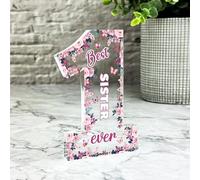 Acrylic Ornament Gift For Best Sister Pink Floral Butterflies Number One Award Acrylic Plaque| Gift Birthday Present Keepsake Gift Custom Home Decor Gift, Small Trinket, Unique Present
