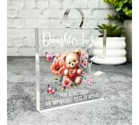 Acrylic Ornament Gift For Daughter-In-Law Cute Teddy Bear Heart Puzzle Piece Acrylic Plaque| Gift Birthday Present Keepsake Gift Custom Home Decor Gift, Small Trinket, Unique Present