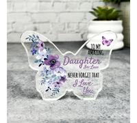 Acrylic Ornament Gift For Daughter In-Law Purple Floral Butterfly Acrylic Plaque Ornament | Gift Birthday Present Keepsake Gift Custom Home Decor Gift, Small Trinket, Unique Present