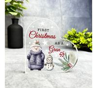 Acrylic Ornament Gift For First Christmas As Gran Cute Snowmen Side Heart Acrylic Plaque Decor | Gift Christmas Xmas Keepsake Gift Custom Home Decor Gift, Small Trinket, Unique Present