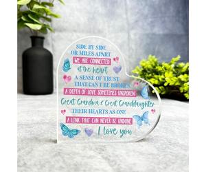 Acrylic Ornament Gift For Great Grandma & Great Granddaughter Connected Heart Acrylic Plaque| Gift Birthday Present Mother's Day Keepsake Gift Custom Home Decor Gift, Small Trinket, Unique Present