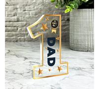 Acrylic Ornament Gold Ranked No.1 Dad Gift Number One Award Acrylic Plaque Ornament Present | Gift Birthday Present Father's Day Keepsake Gift Custom Home Decor Gift, Small Trinket, Unique Present