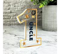 Acrylic Ornament Gold Ranked No.1 Uncle Gift Number One Award Acrylic Plaque Ornament Present | Gift Birthday Present Keepsake Gift Custom Home Decor Gift, Small Trinket, Unique Present