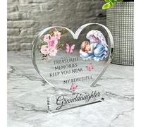 Acrylic Ornament Granddaughter Sleeping Floral Angel Kids Memorial Gift Heart Acrylic Plaque| Gift Memorial Remembrance Sympathy Keepsake Gift Custom Home Decor Gift, Small Trinket, Unique Present