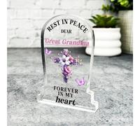 Acrylic Ornament Great Grandma Purple Cross Remembrance Memorial Gift Gravestone Acrylic Plaque| Gift Memorial Remembrance Sympathy Keepsake Gift Custom Home Decor Gift Small