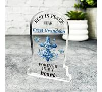 Acrylic Ornament Great Grandson Blue Cross Remembrance Memorial Gift Gravestone Acrylic Plaque| Gift Memorial Remembrance Sympathy Keepsake Gift Custom Home Decor Gift, Small Trinket, Unique Present