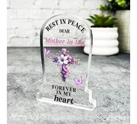Acrylic Ornament Mother-In-Law Purple Cross Remembrance Memorial Gift Gravestone Acrylic Plaque| Gift Memorial Remembrance Sympathy Keepsake Gift Custom Home Decor Gift Small