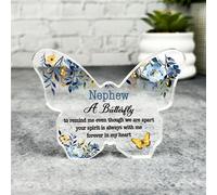 Acrylic Ornament Nephew Navy Watercolour Floral Memorial Gift Butterfly Acrylic Plaque Ornament | Gift Memorial Remembrance Sympathy Keepsake Gift Custom Home Decor Gift Small