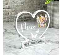 Acrylic Ornament Niece Little Angel White Butterflies Memorial Gift Heart Acrylic Plaque| Gift Memorial Remembrance Sympathy Keepsake Gift Custom Home Decor Gift, Small Trinket, Unique Present