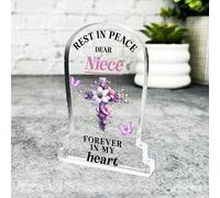 Acrylic Ornament Niece Purple Floral Cross Remembrance Memorial Gift Gravestone Acrylic Plaque| Gift Memorial Remembrance Sympathy Keepsake Gift Custom Home Decor Gift, Small Trinket, Unique Present