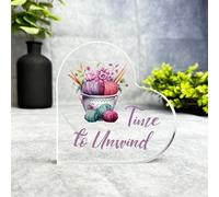 Acrylic Ornament Time To Unwind Knitting Gift Side Heart Acrylic Plaque Ornament Present | Gift Birthday Present Keepsake Gift Custom Home Decor Gift, Small Trinket, Unique Present