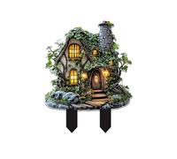 Acrylic Ornaments Fairy Garden, 16" Glow in The Dark Cottage with Solar LED Light, Miniature Garden Decoration for Indoor or Outdoor Gardens (A, 30X23.4cm)