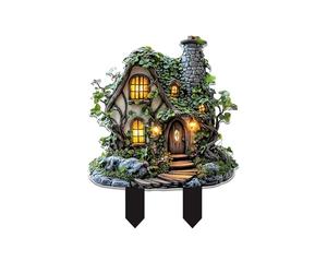 Acrylic Ornaments Fairy Garden, 16" Glow in The Dark Cottage with Solar LED Light, Miniature Garden Decoration for Indoor or Outdoor Gardens (A, 30X23.4cm)