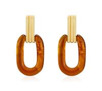 Acrylic Oval Drop Earrings for Women Chunky Statement Geometric Gold Ribbed Stud Resin Acetate Drop Dangle Earrings Mottled Hoop Earrings Fashion Jewelry