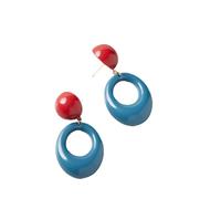 Acrylic Oval Drop Earrings, Red & Blue Acrylic Circular Earrings, Hollow Circular Resin Pendant Earrings, Thick Circular Earrings, Geometric Earrings for Women (Jewelry)