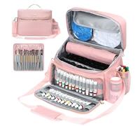 Acrylic Paint and Brush Set Organizer Bag - Carrying Case Compatible with Apple Barrel, Shuttle Art, Caliart Art Supplies - Includes Detachable Paint Brush Holder - for Home/Travel/Outdoor (Pro Pink)
