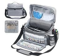 Acrylic Paint and Brush Set Organizer Bag - Carrying Case Compatible with Apple Barrel, Shuttle Art, Caliart Art Supplies - Includes Detachable Paint Brush Holder - for Home/Travel/Outdoor (Pro Gray)