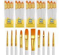 Acrylic Paint Brushes Set, 50Pcs Round Pointed Tip Artist Paintbrushes for Acrylic Painting Oil Watercolor Canvas Boards Rock Body Face Nail Art, Halloween Pumpkin Ceramic Crafts Supplies，White
