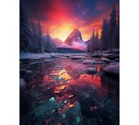 Acrylic Paint by Numbers Painting,Neon Backlight,Mountains,Night,Lake,DIY Paint by Numbers for Adults Kid,Canvas Painting Kit for Home Decor,40x50cm,Without Frame