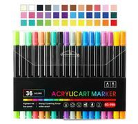Acrylic Paint Marker - 36 Colour Doodle Pen Set with Double-Sided PP Fibre Tip, 430 g | Drawing Marker with High Capacity for Children, Students, Paper, Fabric, Wood, Stone, 22 x 17 x 2.6 cm