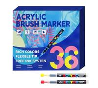 Acrylic Paint Marker - Brush Tip, 36 Colours, No Bleeding, Waterproof Art Pens, Even Ink Flow, Creative Drawing and Colouring for Fabric, Wood, Stone, Canvas, Ceramics, Awakens