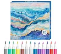 Acrylic Paint Marker Pens Set - 12 Vibrant Colours - Soft Brush Tip (1-4mm), Waterproof & Quick-Dry Ink - Non-Toxic, Fade-Resistant for Rock, Canvas, Wood, Glass, 3D Printed Parts, DIY Crafts & Art