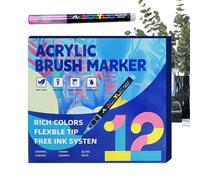 Acrylic Paint Markers - 12pcs Multi-Color Set, Soft Layerable Acrylic Markers with Brush Tip, School Supplies for Kids and Adults, Perfect for Party, Crafting, Decorations, Birthday, Christmas