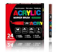 Acrylic Paint Markers 24 Colors Soft Brush Tip Paint Pens Acrylic Markers for Painting Fabric Wood Ceramic Stone Glass Canvas