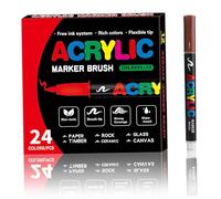 Acrylic Paint Markers 24 Colors Soft Brush Tip Paint Pens Acrylic Markers for Painting, Fabric, Wood, Ceramic, Stone, Glass, Canvas