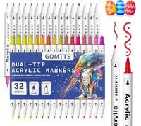Acrylic Paint Markers, 32 Colors Dual Tip Acrylic Paint Pens with Brush Tip and Fine Tip for Rock Painting, Glass, Cards, DIY Crafts, Egg, Canvas, DIY Crafts Making Art Supplies