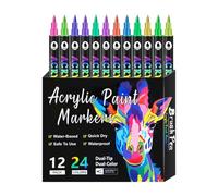 Acrylic Paint Markers - Acrylic Paints on Educational Water Based | Double Tip Painting Pen Set, Quick Permanent Markings Drawing Supplies for Glass Canvas Wood Stone Paper Fabric