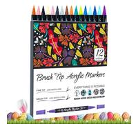 acrylic paint markers, fabric marker, acrylic painter markers double tip waterproof with brush tip and fine tip, double color art supplies for