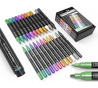 Acrylic Paint Markers Paint Pens Special Colours Set Extra Fine And Medium Tip Combo For Rock Painting, Canvas, Fabric, Glass, Mugs, Wood, Ceramics, Plastic, Multi-Surface. Non Toxic, (METALLIC)